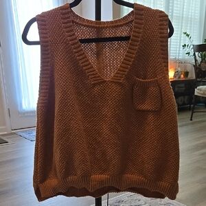SHEIN Rust-Colored V-Neck Chunky Knit Sweater Vest